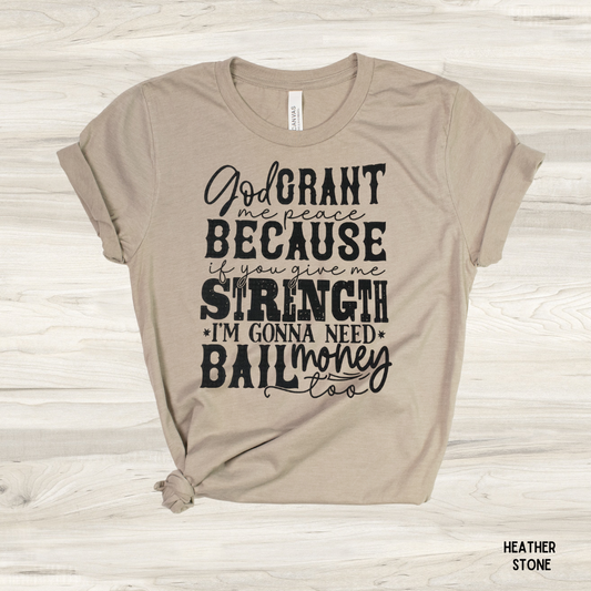 God Grant Me Peace funny graphic tee in heather stone - unisex faith humor t-shirt