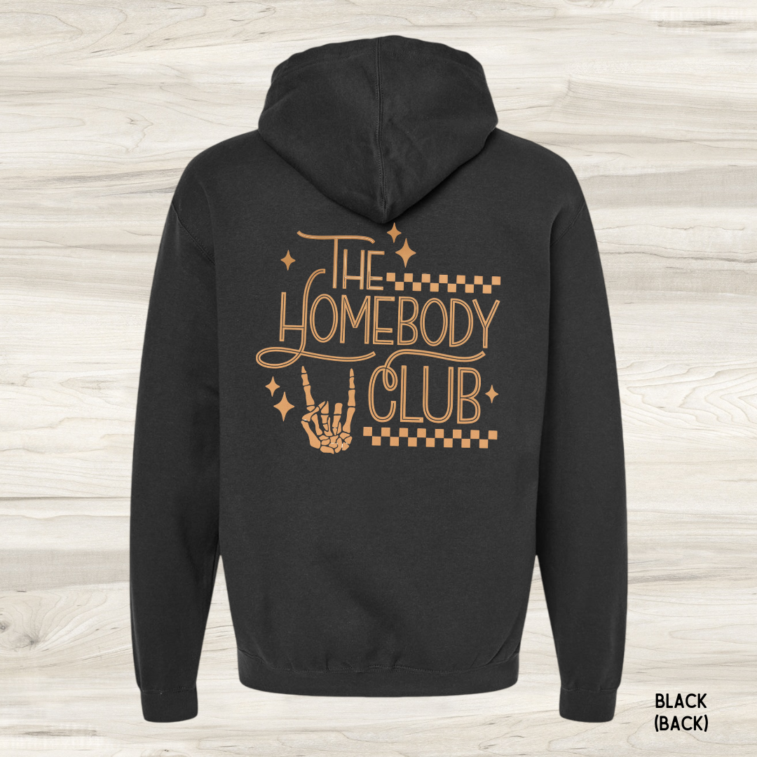 Homebody Club funny graphic hoodie in black - unisex sarcastic introvert sweatshirt Back
