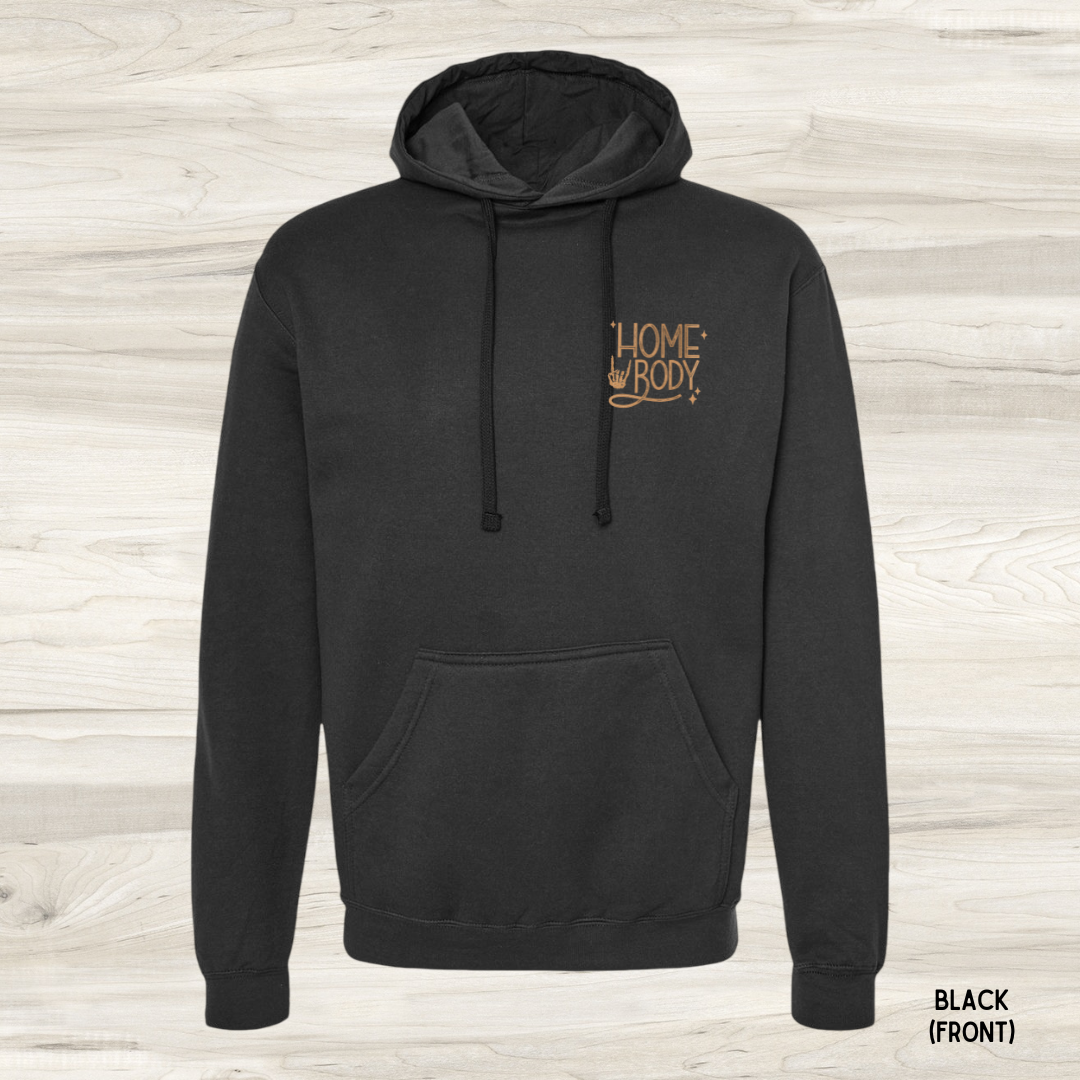 Homebody Club funny graphic hoodie in black - unisex sarcastic introvert sweatshirt Front
