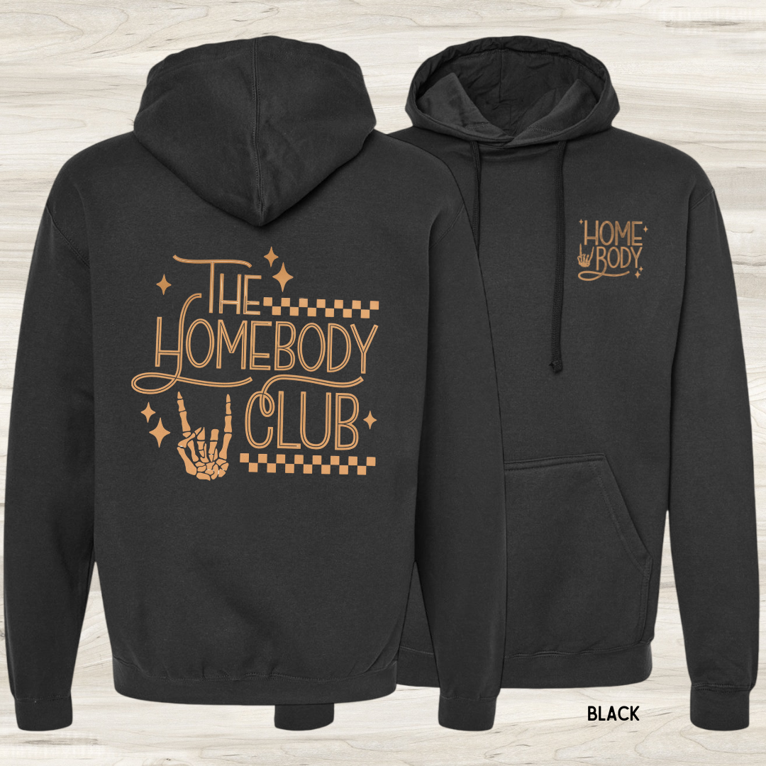 Homebody Club funny graphic hoodie in black - unisex sarcastic introvert sweatshirt