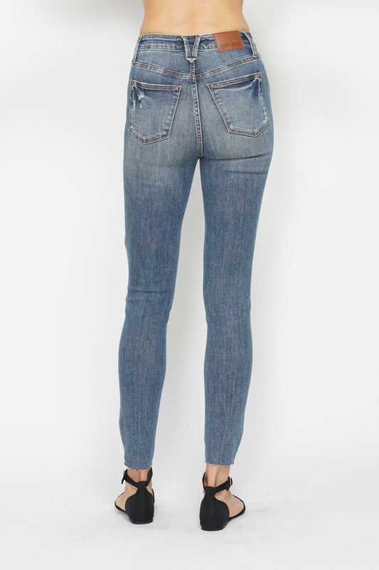 Judy Blue high waist tummy control skinny jeans in vintage wash – women's stretch denim - Back