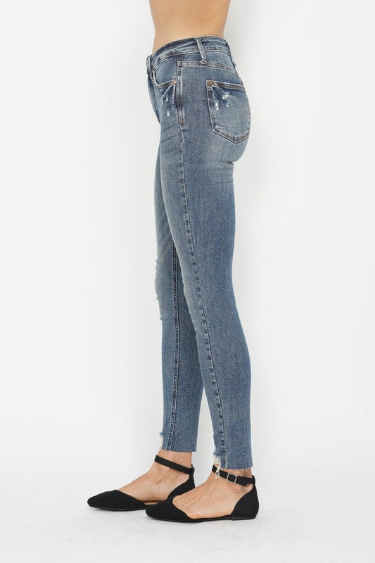 Judy Blue high waist tummy control skinny jeans in vintage wash – women's stretch denim- Side