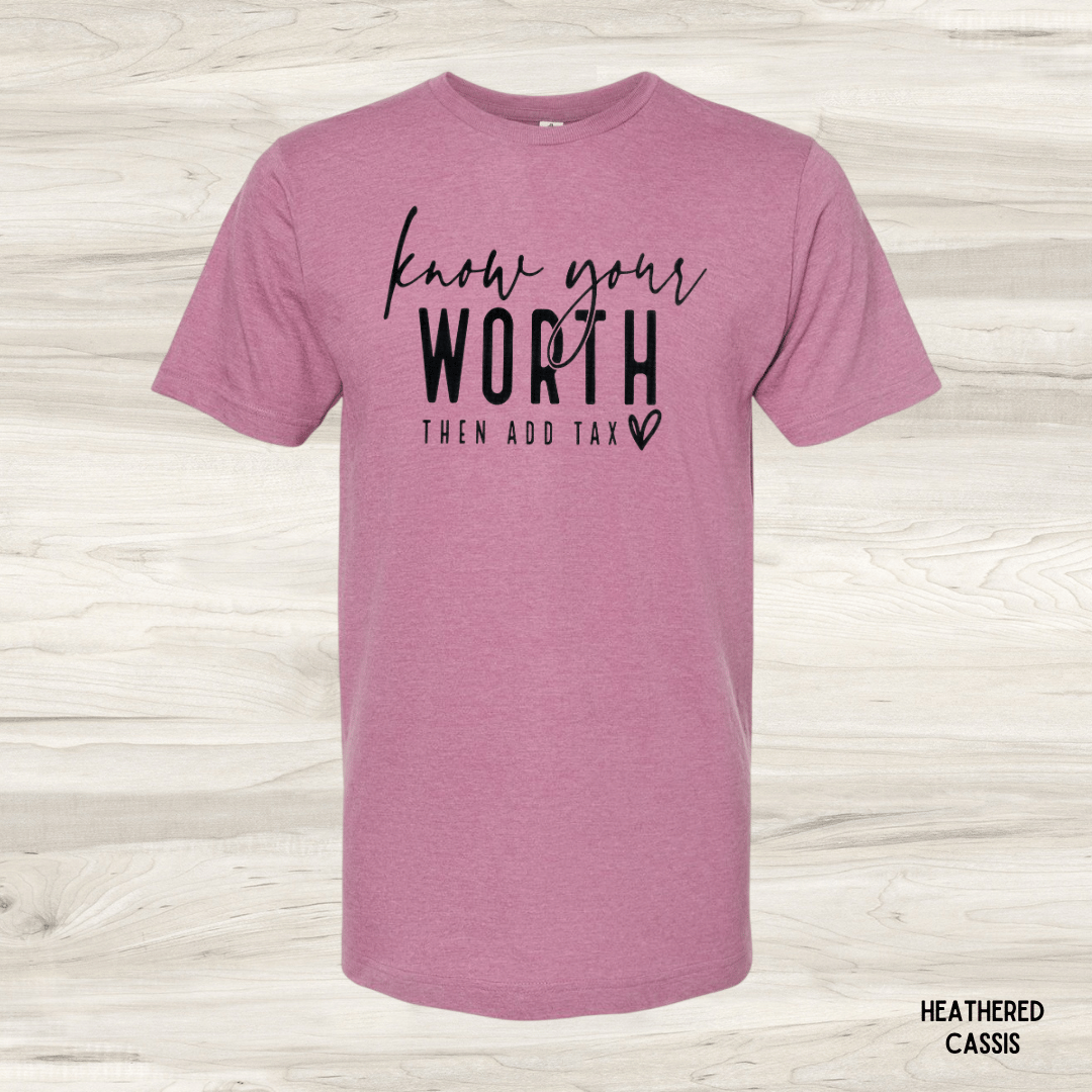 Know Your Worth graphic tee in heathered cassis - unisex empowerment t-shirt