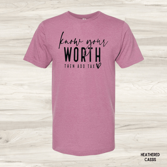 Know Your Worth graphic tee in heathered cassis - unisex empowerment t-shirt
