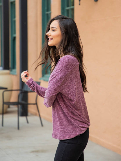 Lightweight long sleeve sweater – purple women’s everyday layer knit top - Side