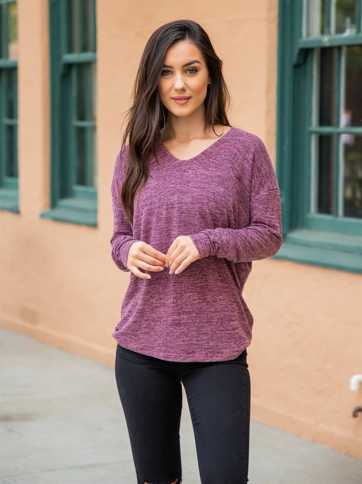 Lightweight long sleeve sweater – purple women’s everyday layer knit top
