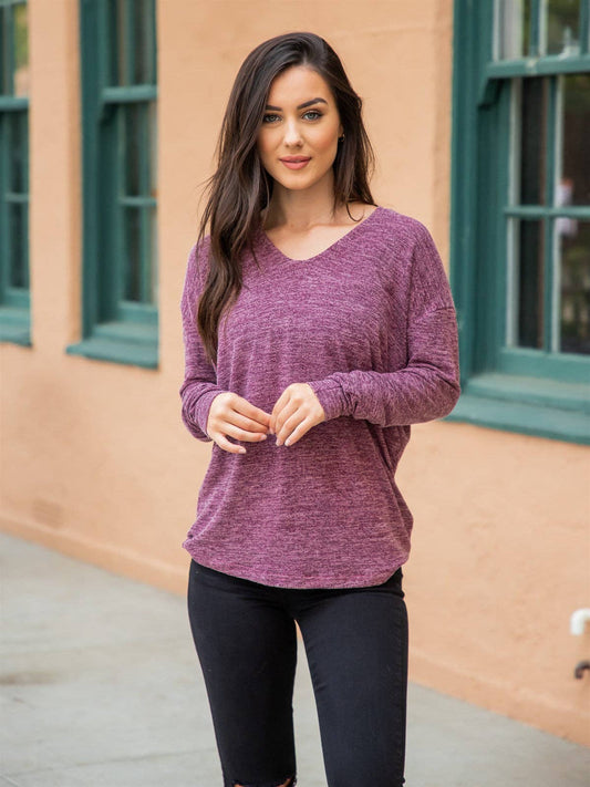 Lightweight long sleeve sweater – purple women’s everyday layer knit top