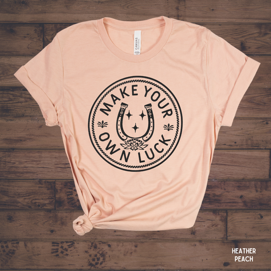 Make Your Own Luck graphic tee – soft pink motivational unisex t-shirt