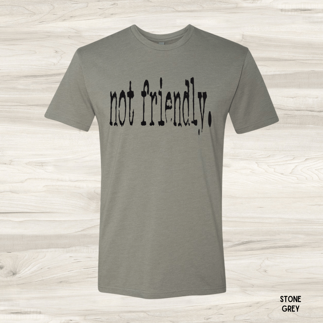 Not Friendly funny graphic tee in stone grey - unisex sarcastic introvert t-shirt