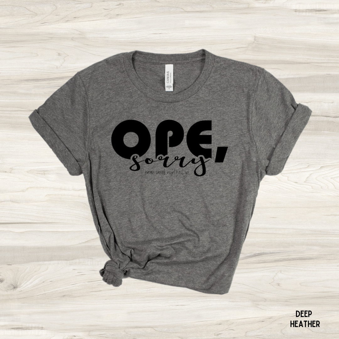 Ope Sorry graphic tee – charcoal grey unisex funny Midwest t-shirt