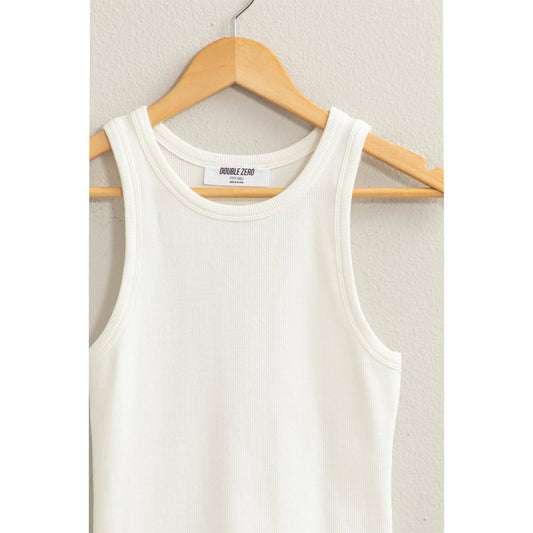 Ribbed round neck tank top in off white — last one size small