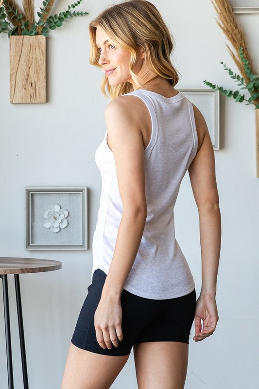 Ribbed V-neck tank in ivory — Back View