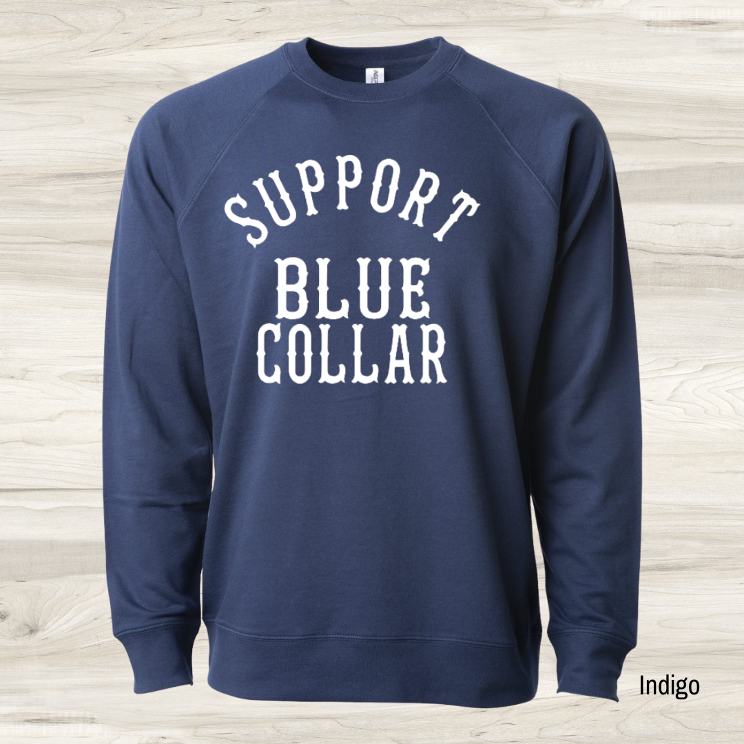Support Blue Collar graphic sweatshirt in navy - unisex straight cut crewneck for the trades