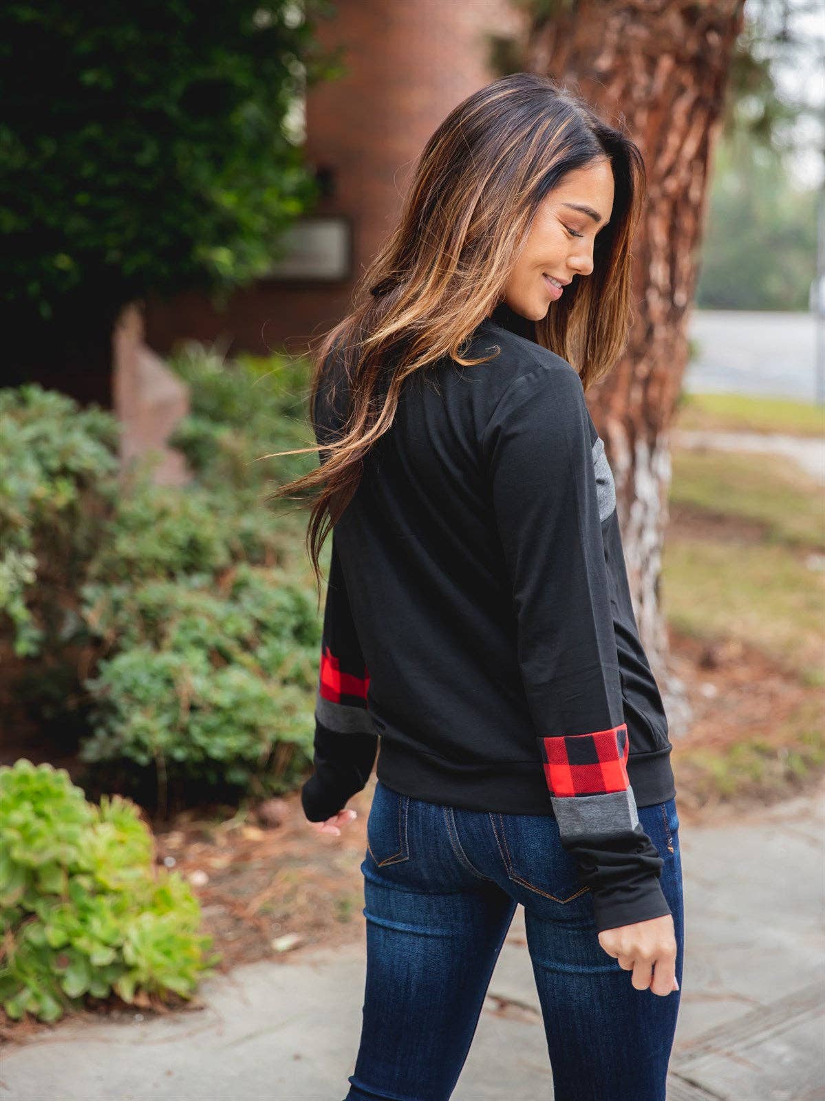 The Bonnie colorblock plaid top — Back View