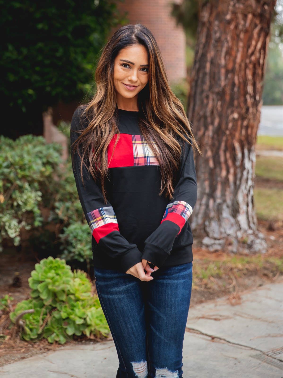 The Bonnie colorblock plaid top — Lifestyle