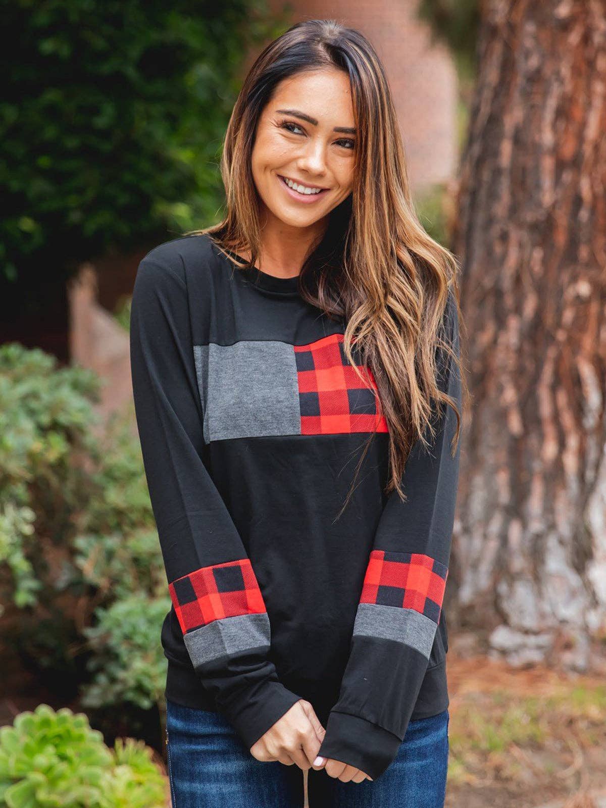 The Bonnie colorblock plaid top — women's casual long sleeve boutique top