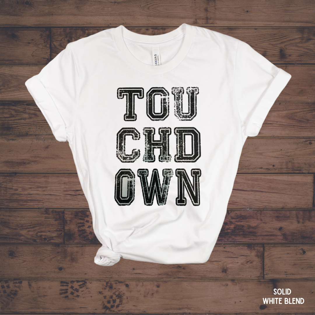 Touchdown distressed graphic tee in white - unisex football fan t-shirt