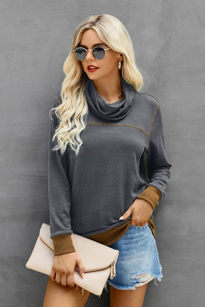 Turtleneck long sleeve top – charcoal women’s cozy knit