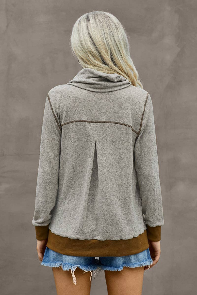 Turtleneck long sleeve top – light grey women’s cozy knit - Back