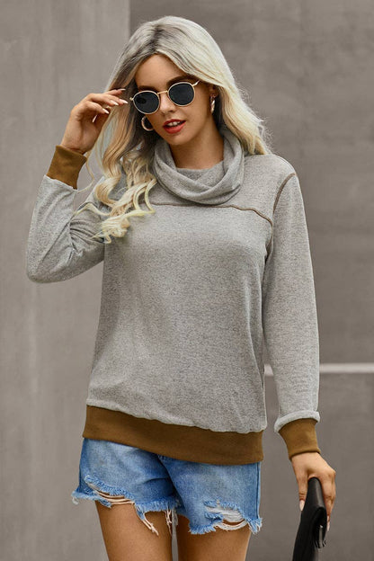Turtleneck long sleeve top – light grey women’s cozy knit