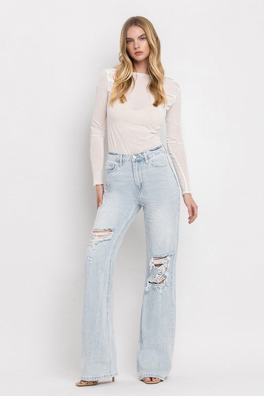 Vervet 90s vintage super high rise flare jeans – women's non-stretch distressed denim - Front