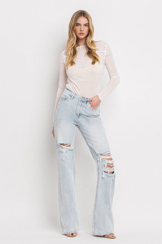 Vervet 90s vintage super high rise flare jeans – women's non-stretch distressed denim
