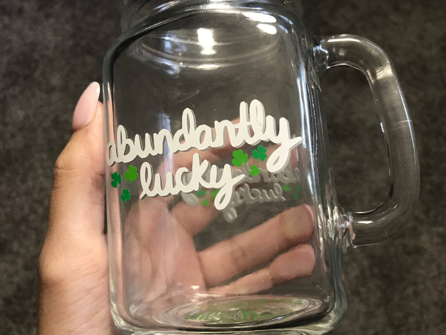 Abundantly Lucky St Patricks Day Mason Jar Mug