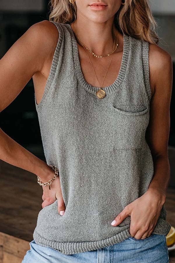 Soft Loose Knitted Tank Top - Grey - Last One - Size XLarge