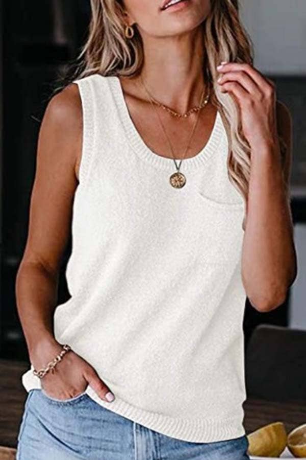 Soft Loose Knitted Tank Top - White - Last One - Size Medium