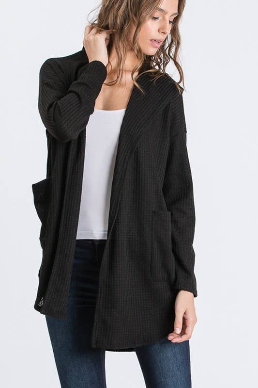 Long Sleeve Hooded Cardigan - Black