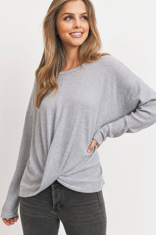 Long Sleeve Front Twist Top - Heather Grey - Last One - Size XSmall