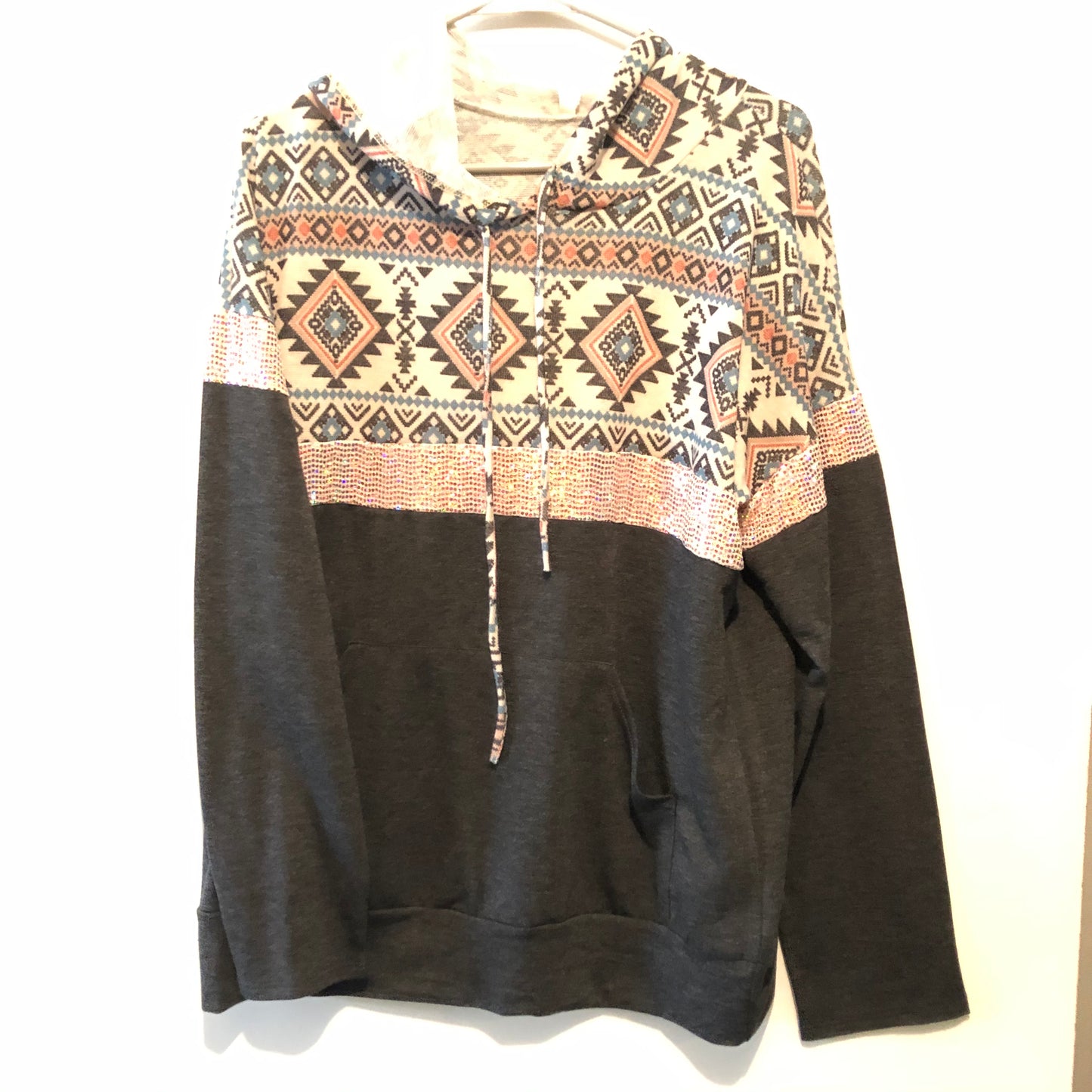 Aztec Print Hooded Sweatshirt