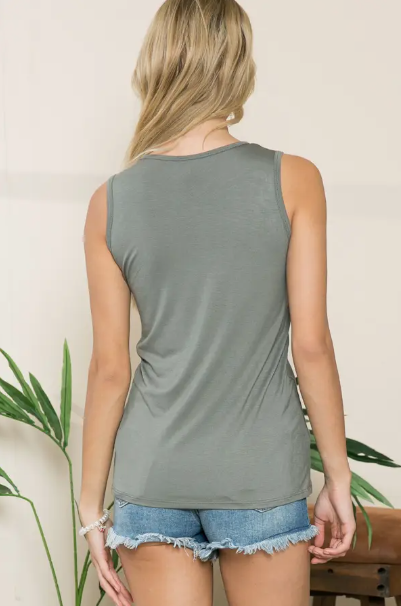 Chest Criss Cross Sleeveless Tank Top - Dusty Sage - Last One - Size Large