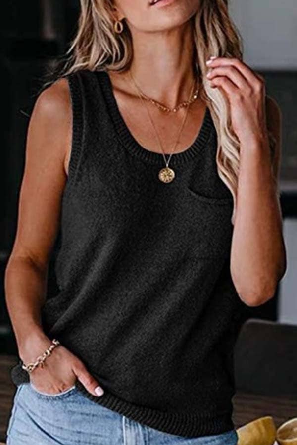 Soft Loose Knitted Tank Top - Black