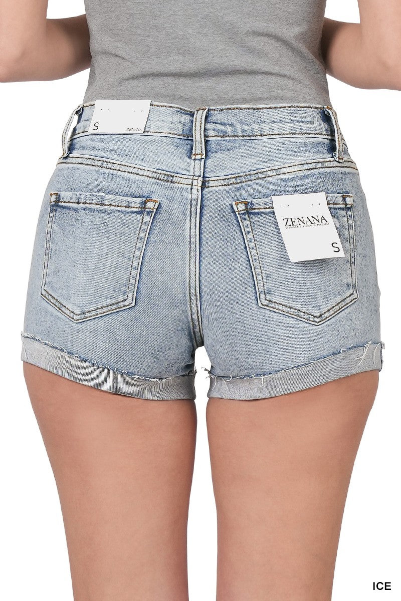 Cuffed Raw Hem Denim Shorts - Last One - Size Large