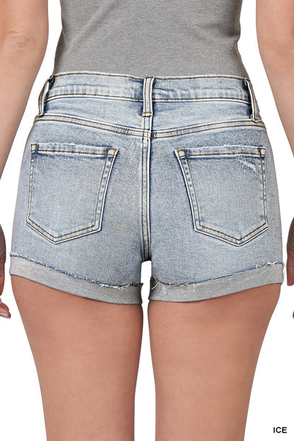 Cuffed Raw Hem Denim Shorts - Last One - Size Large
