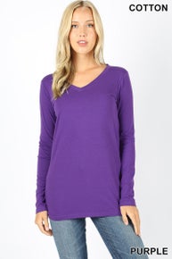 Cotton V-Neck Long Sleeve T-Shirt - Purple Rush - Last One - Size Small